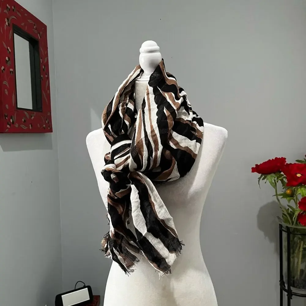 NEW Ann Taylor Loft Linen Multicolor Raw Hem Oversized Neutral Wrap Scarf OS NWT